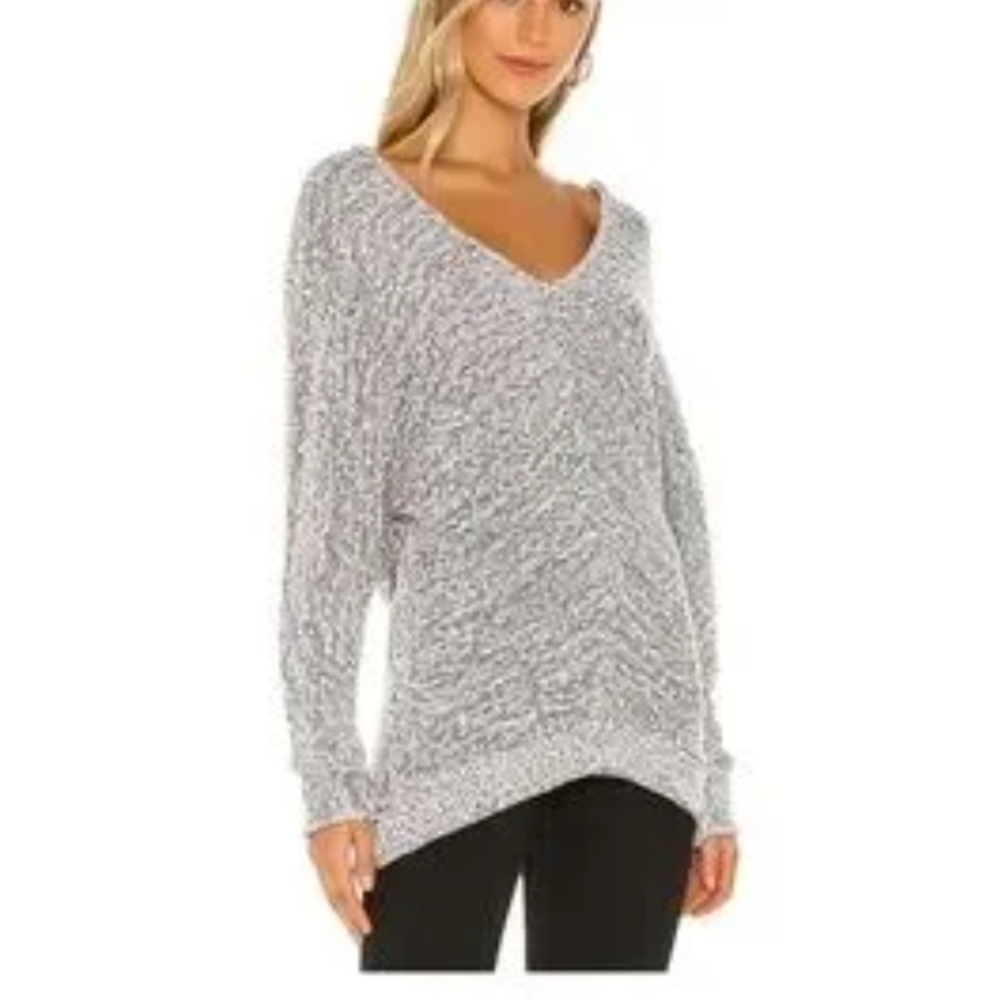Free People Sweater Oversized Slouchy Gray V-Neck Bright Lights Casual Small